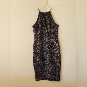 Sleeveless V Neck Floral Coctail Blue Dress Formal Knee Length Enfocus Studio
